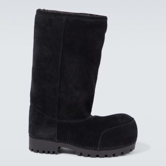 Balenciaga Stiefel Alaska Fur High aus Veloursleder in Schwarz