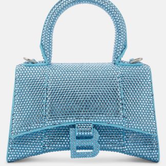 Balenciaga Tote Hourglass Mini aus Veloursleder in Blau